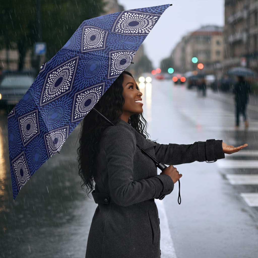 Indigo Diamond African Ankara Pattern Umbrella