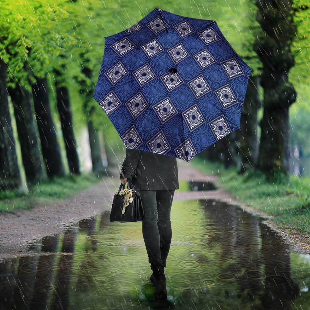 Indigo Diamond African Ankara Pattern Umbrella