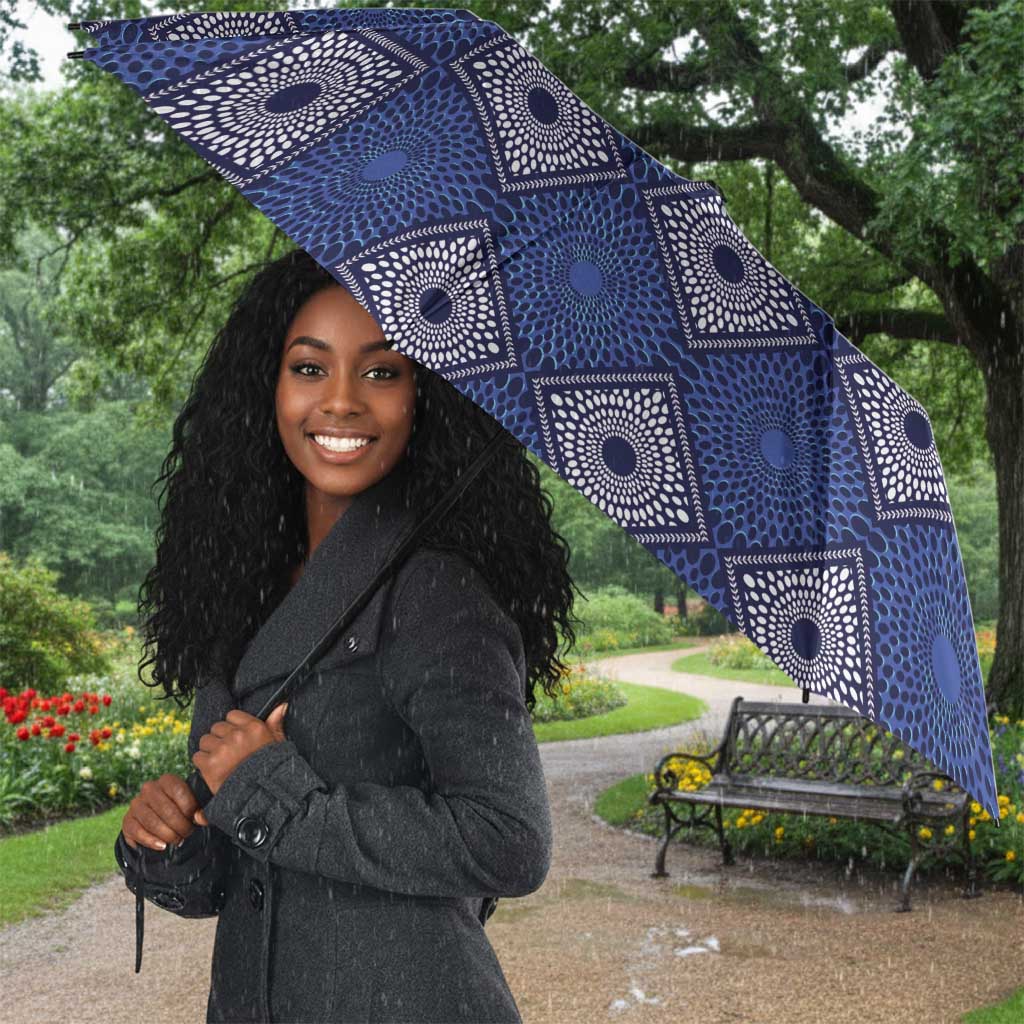 Indigo Diamond African Ankara Pattern Umbrella