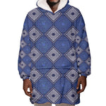 Indigo Diamond African Ankara Pattern Wearable Blanket Hoodie