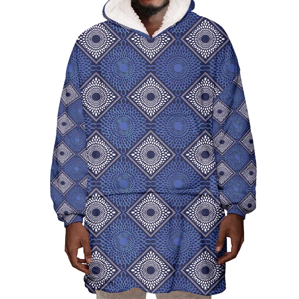 Indigo Diamond African Ankara Pattern Wearable Blanket Hoodie