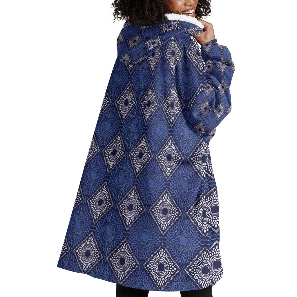 Indigo Diamond African Ankara Pattern Wearable Blanket Hoodie