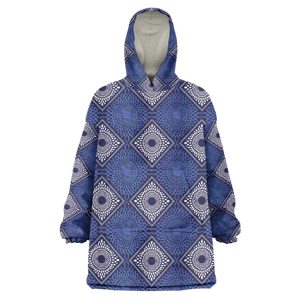Indigo Diamond African Ankara Pattern Wearable Blanket Hoodie