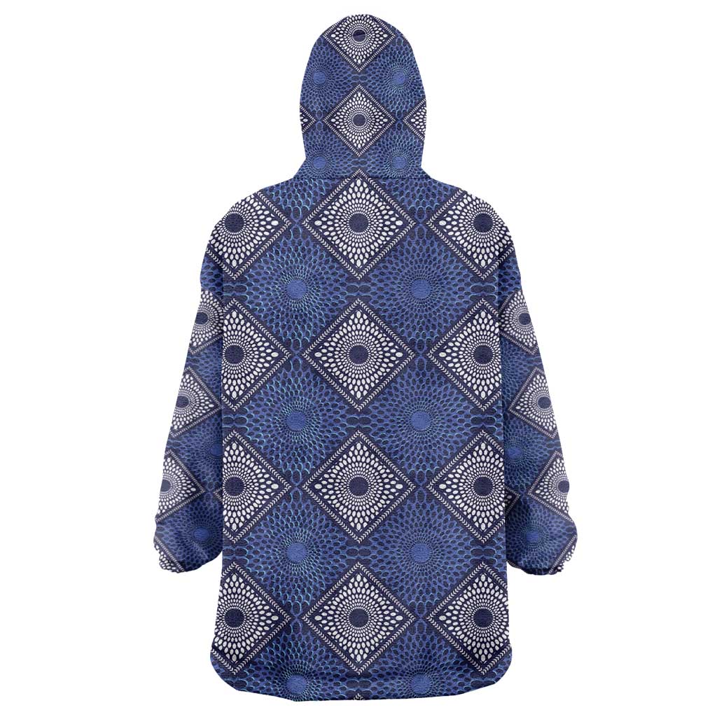 Indigo Diamond African Ankara Pattern Wearable Blanket Hoodie