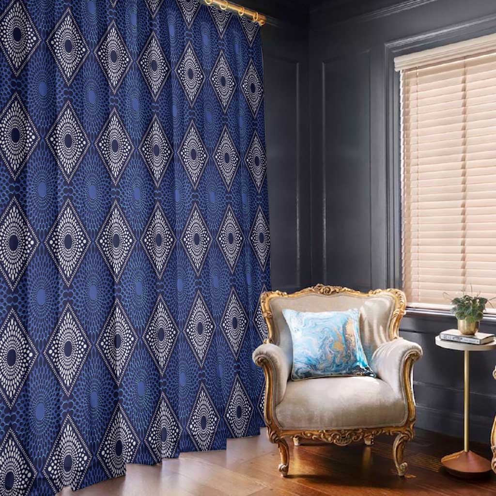 Indigo Diamond African Ankara Pattern Window Curtain