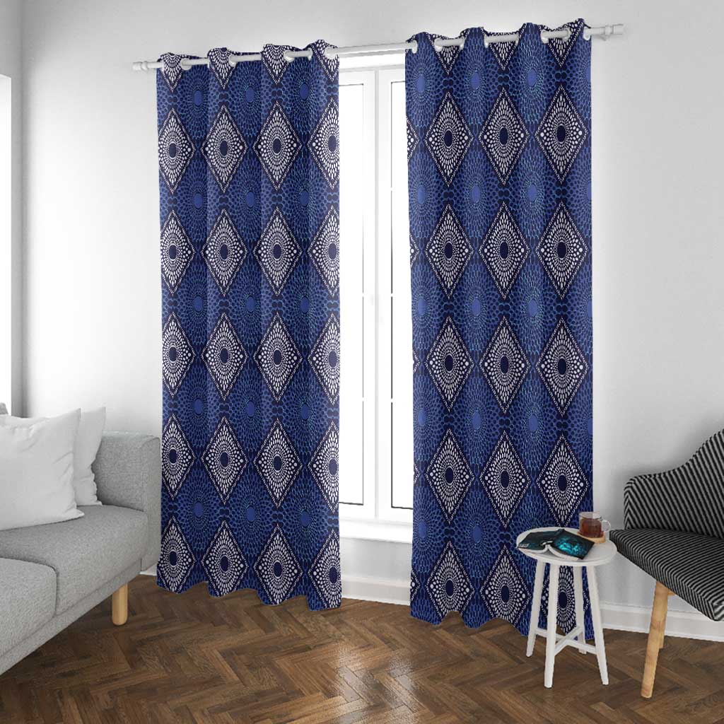 Indigo Diamond African Ankara Pattern Window Curtain