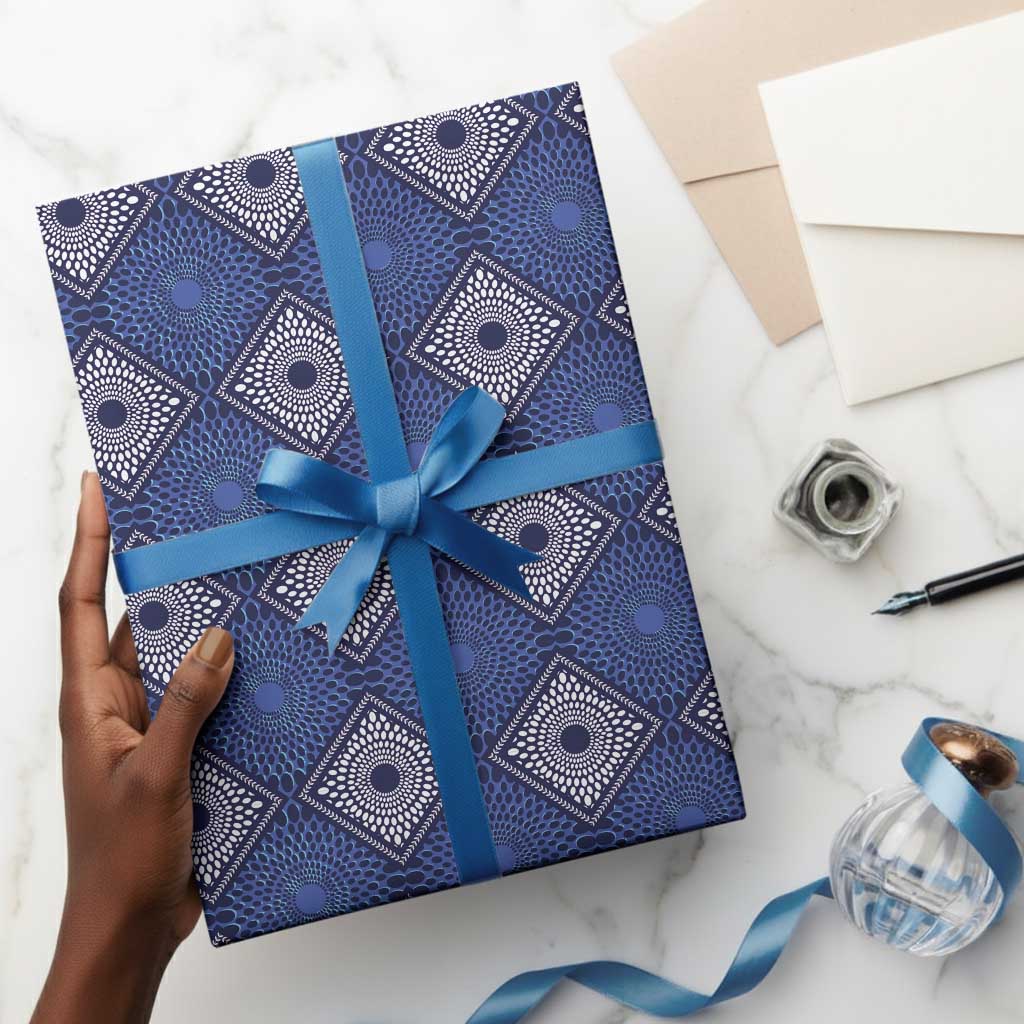 Indigo Diamond African Ankara Pattern Wrapping Paper
