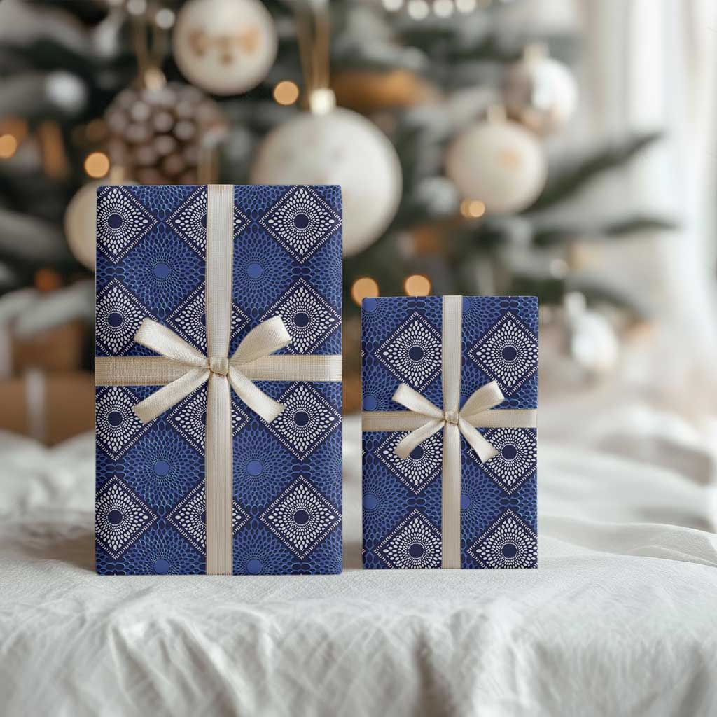 Indigo Diamond African Ankara Pattern Wrapping Paper