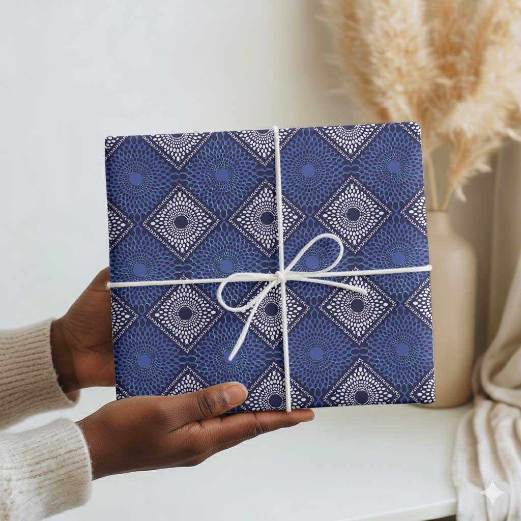 Indigo Diamond African Ankara Pattern Wrapping Paper