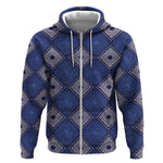Indigo Diamond African Ankara Pattern Zip Hoodie