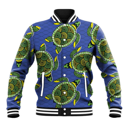Emerald Turtle African Ankara Pattern Baseball Jacket
