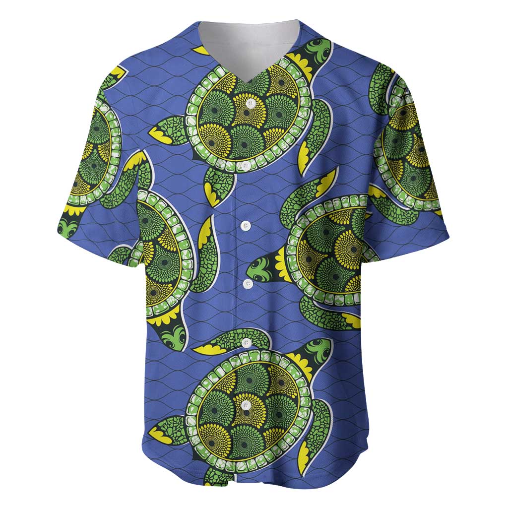 Emerald Turtle African Ankara Pattern Baseball Jersey