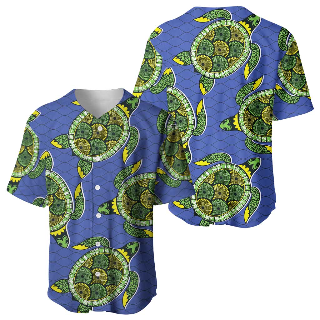 Emerald Turtle African Ankara Pattern Baseball Jersey