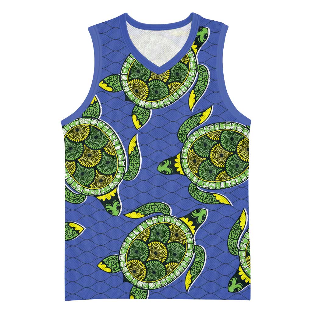 Emerald Turtle African Ankara Pattern Basketball Jersey