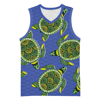 Emerald Turtle African Ankara Pattern Basketball Jersey