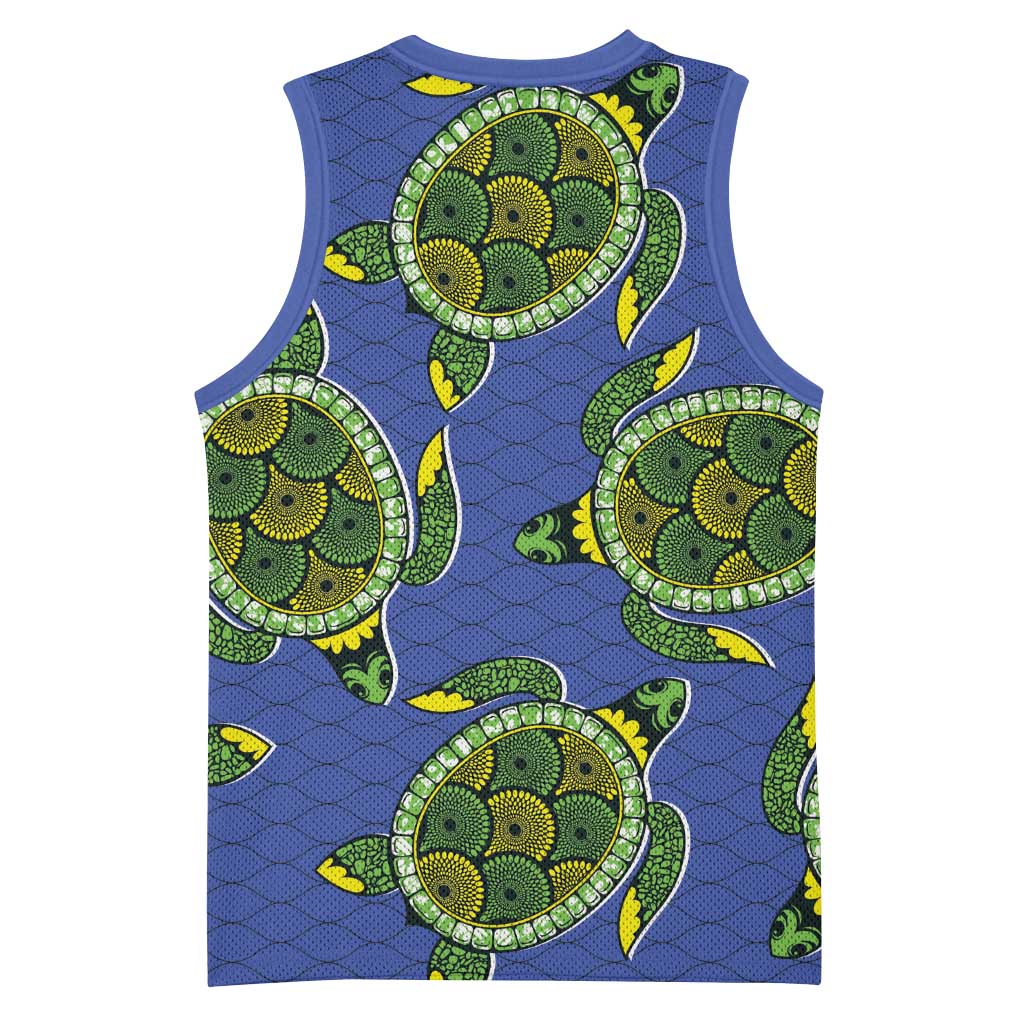 Emerald Turtle African Ankara Pattern Basketball Jersey