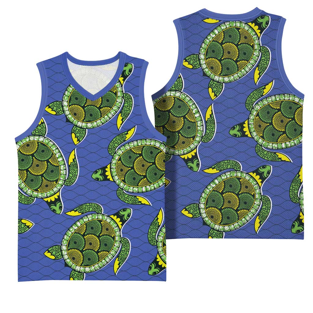 Emerald Turtle African Ankara Pattern Basketball Jersey