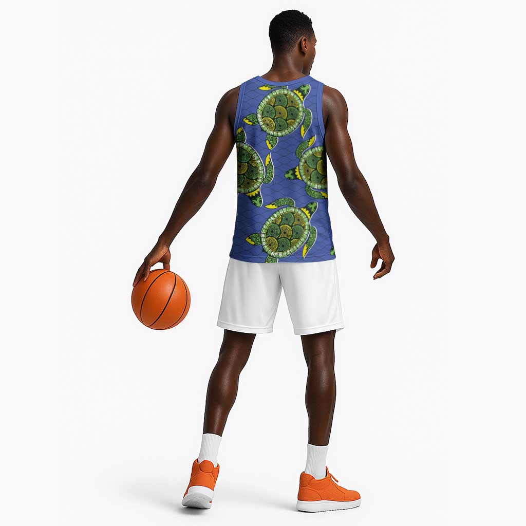 Emerald Turtle African Ankara Pattern Basketball Jersey