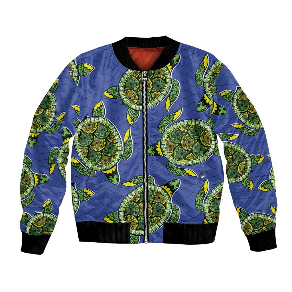 Emerald Turtle African Ankara Pattern Bomber Jacket