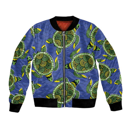 Emerald Turtle African Ankara Pattern Bomber Jacket