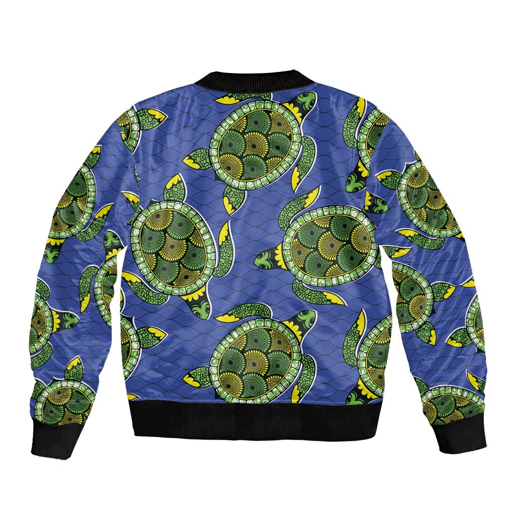Emerald Turtle African Ankara Pattern Bomber Jacket