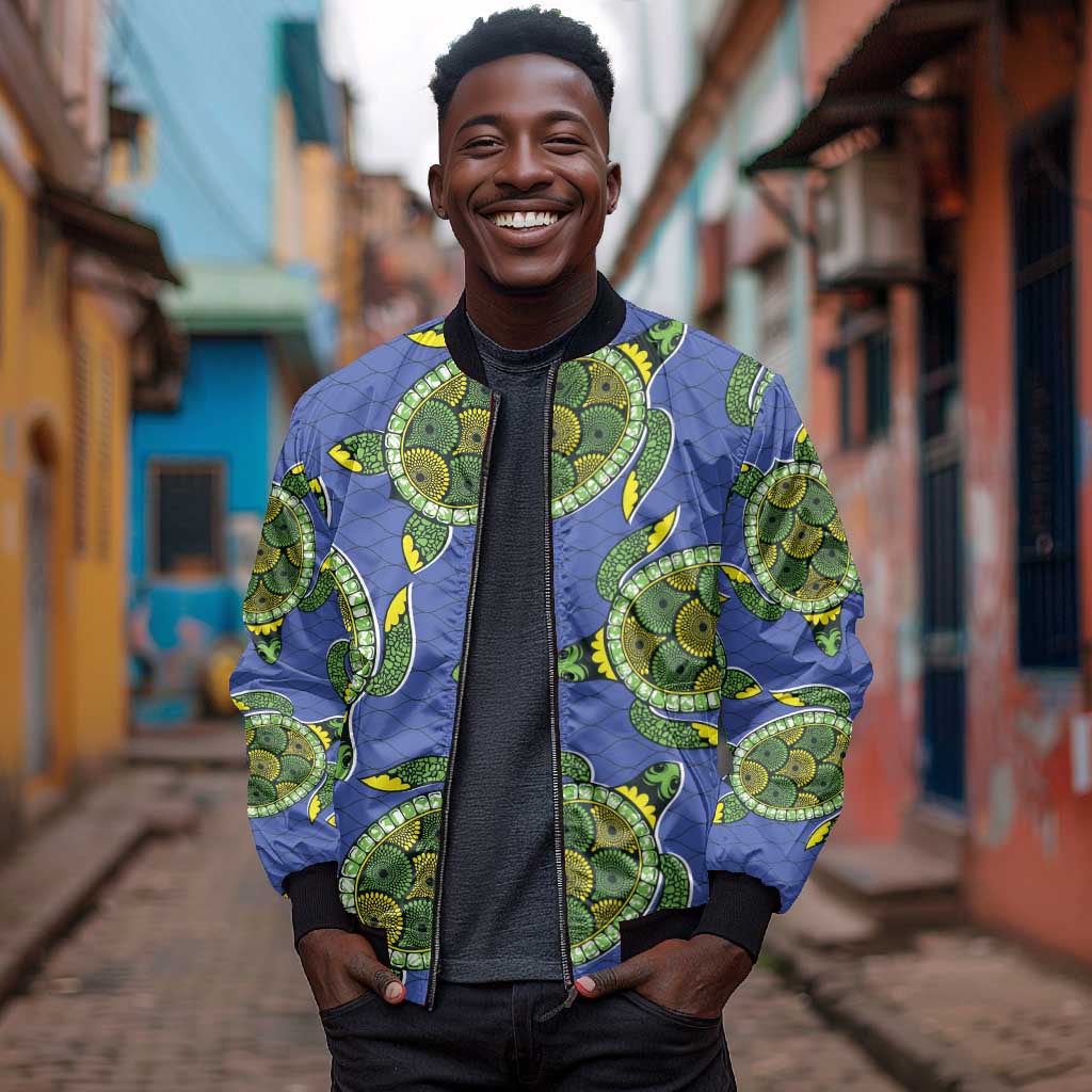 Emerald Turtle African Ankara Pattern Bomber Jacket