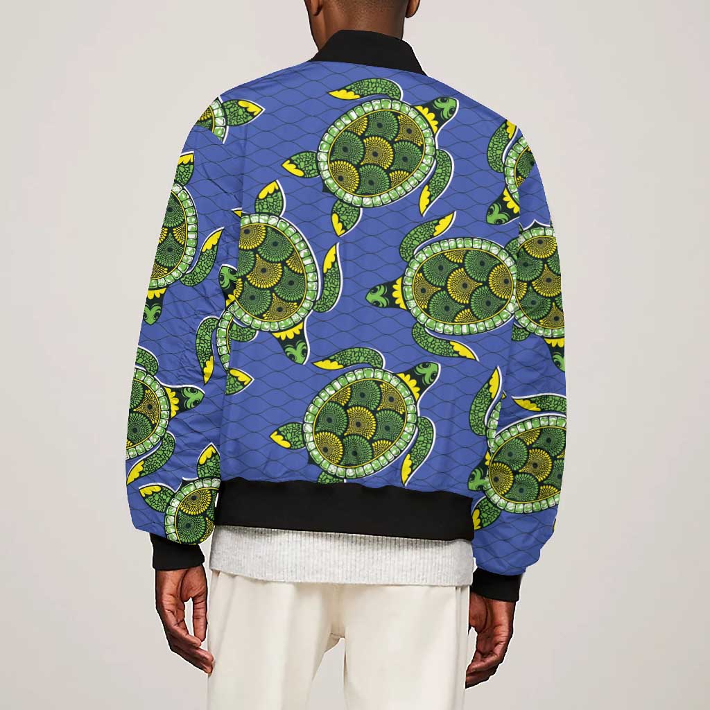 Emerald Turtle African Ankara Pattern Bomber Jacket