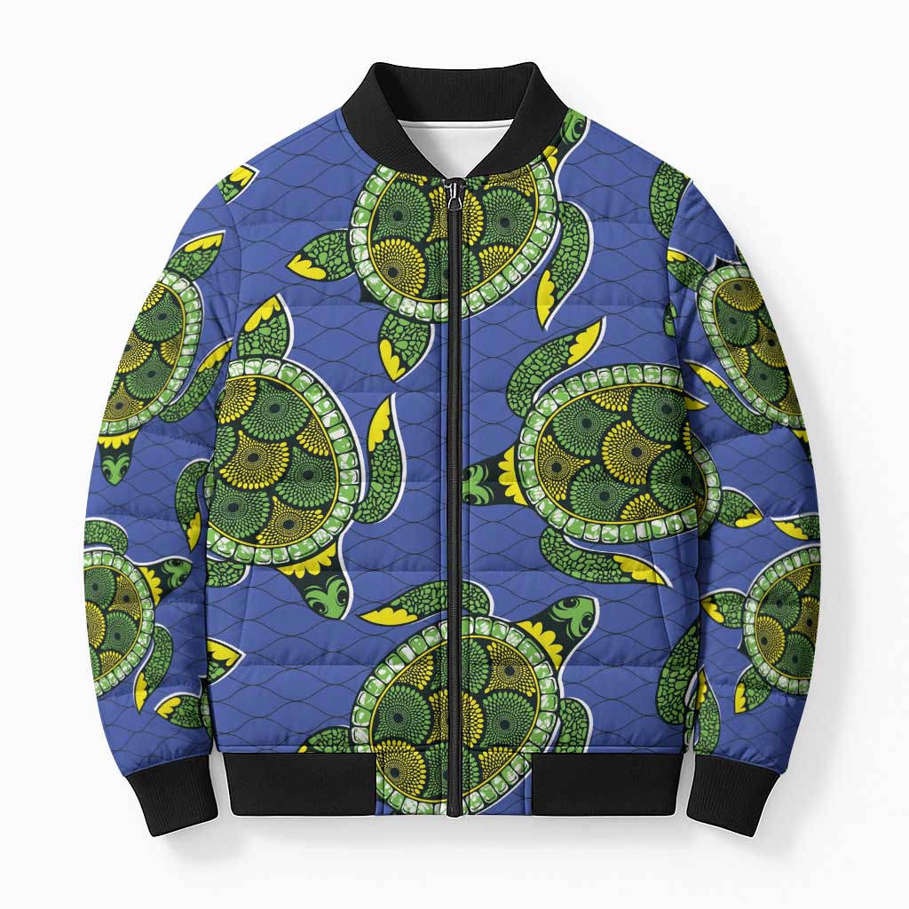 Emerald Turtle African Ankara Pattern Bomber Puffer Jacket
