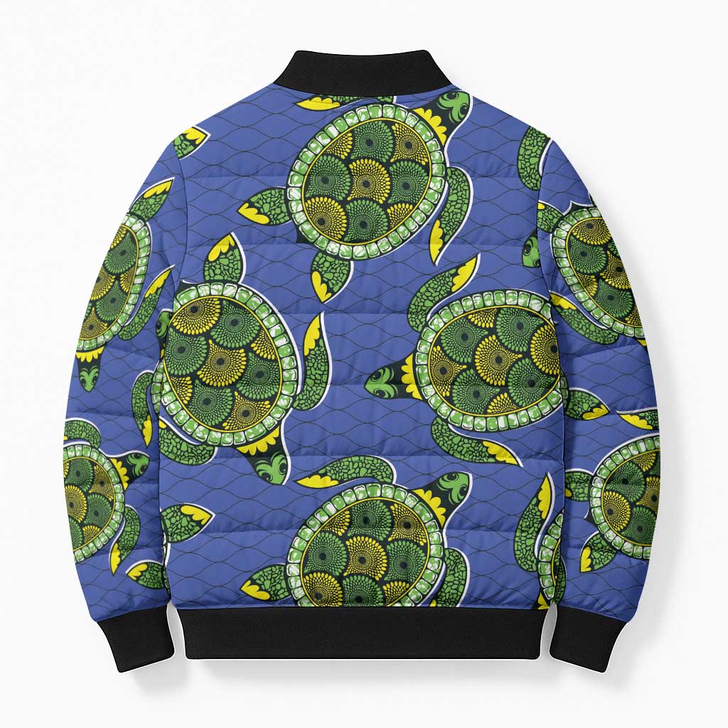 Emerald Turtle African Ankara Pattern Bomber Puffer Jacket