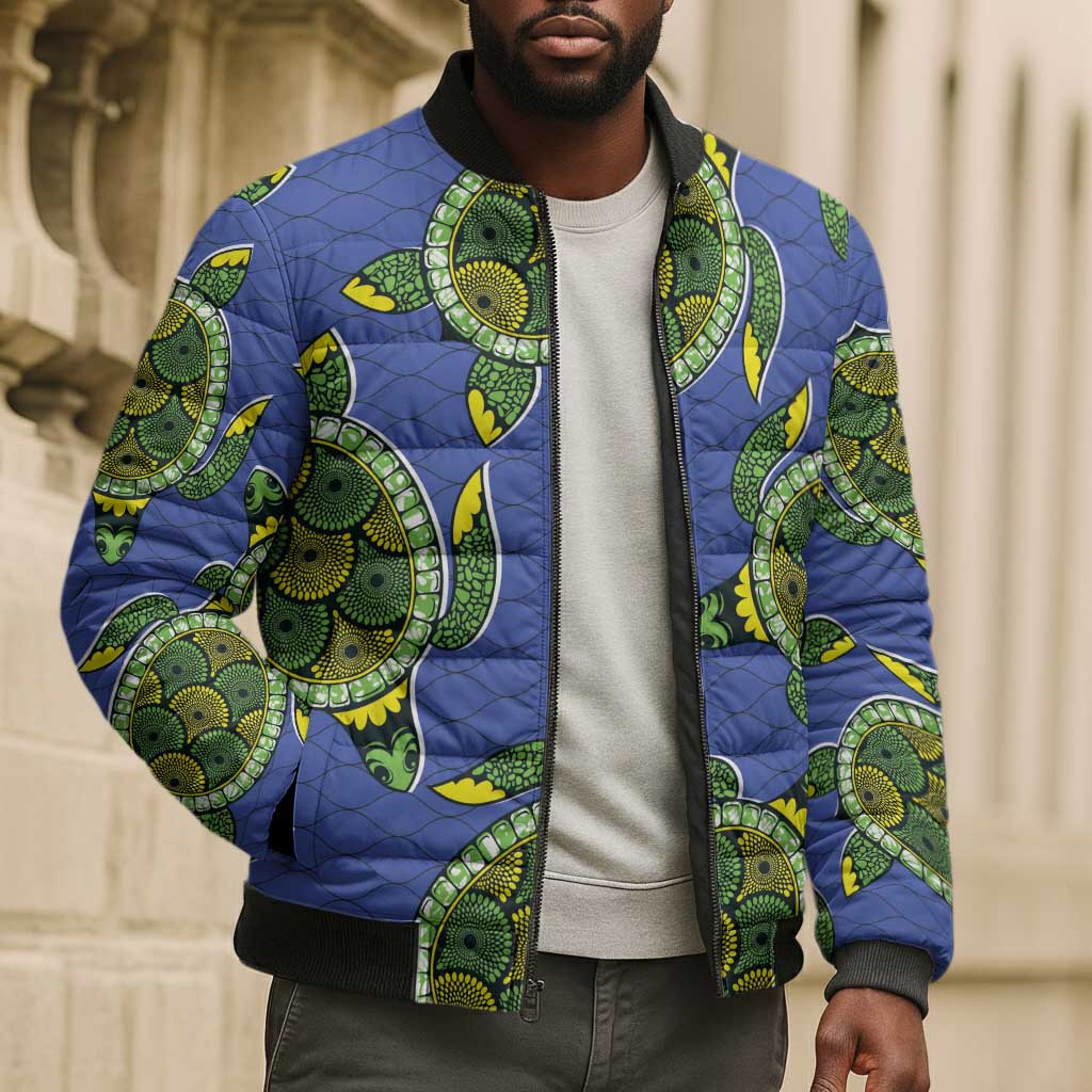 Emerald Turtle African Ankara Pattern Bomber Puffer Jacket