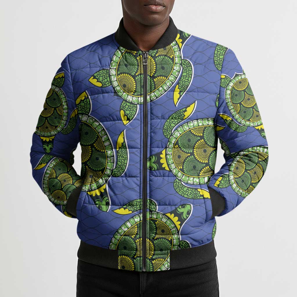 Emerald Turtle African Ankara Pattern Bomber Puffer Jacket