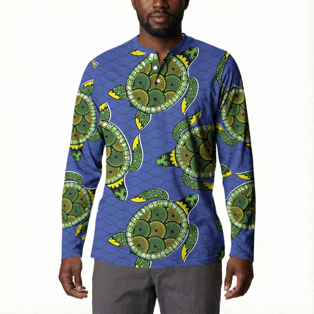 Emerald Turtle African Ankara Pattern Button Sweatshirt