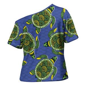 Emerald Turtle African Ankara Pattern Cross Shoulder Shirt