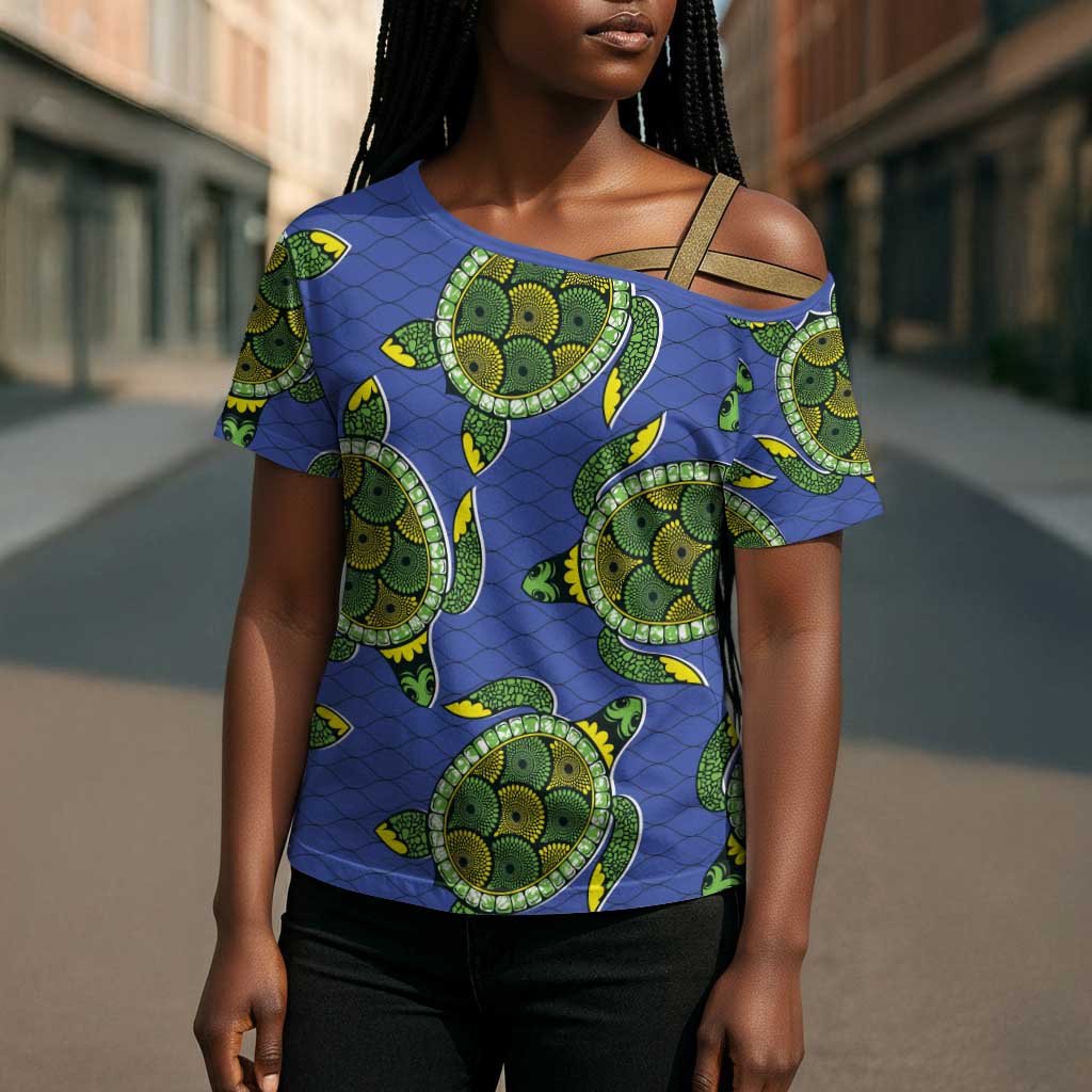 Emerald Turtle African Ankara Pattern Cross Shoulder Shirt