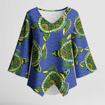 Emerald Turtle African Ankara Pattern Kimono Sleeve Blouse