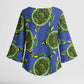 Emerald Turtle African Ankara Pattern Kimono Sleeve Blouse