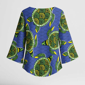 Emerald Turtle African Ankara Pattern Kimono Sleeve Blouse