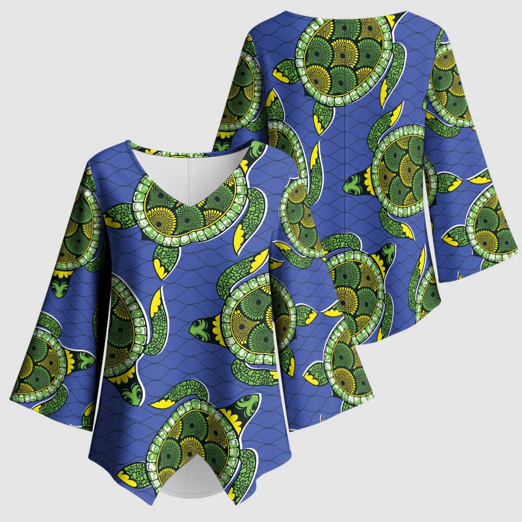 Emerald Turtle African Ankara Pattern Kimono Sleeve Blouse
