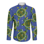 Emerald Turtle African Ankara Pattern Long Sleeve Button Shirt