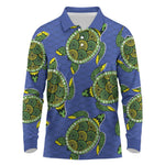 Emerald Turtle African Ankara Pattern Long Sleeve Polo Shirt