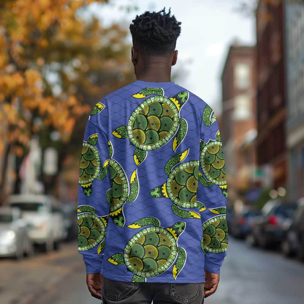 Emerald Turtle African Ankara Pattern Long Sleeve Shirt