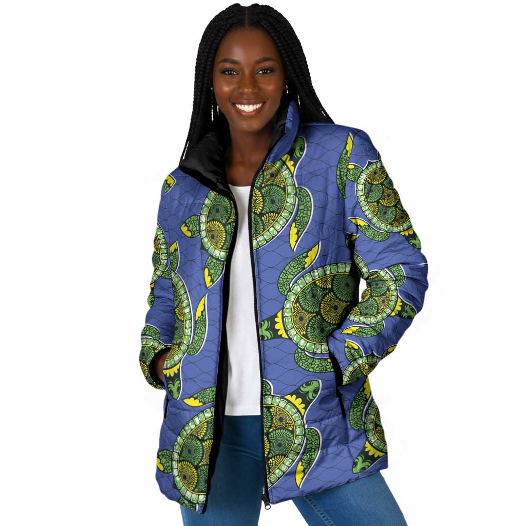 Emerald Turtle African Ankara Pattern Padded Jacket