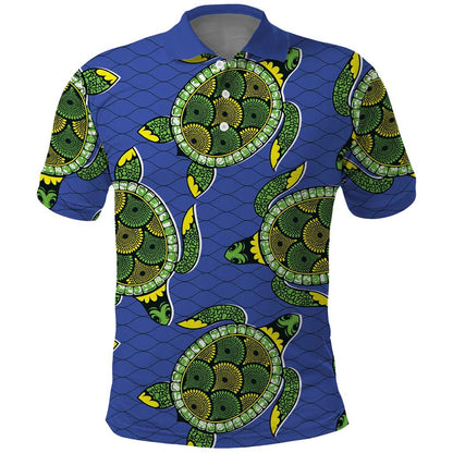 Emerald Turtle African Ankara Pattern Polo Shirt