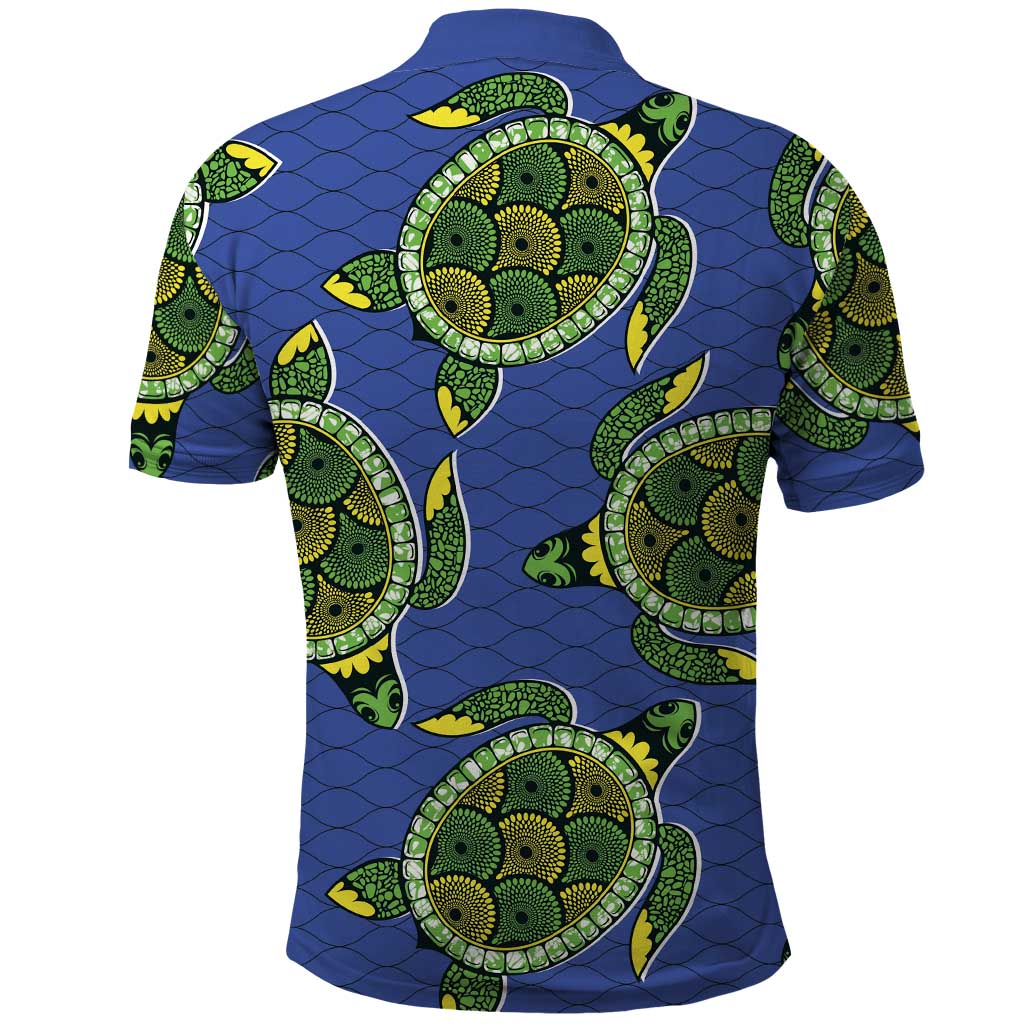 Emerald Turtle African Ankara Pattern Polo Shirt