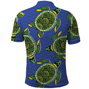 Emerald Turtle African Ankara Pattern Polo Shirt