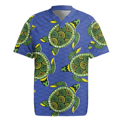 Emerald Turtle African Ankara Pattern Rugby Jersey
