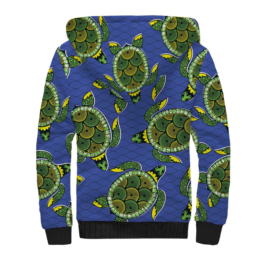 Emerald Turtle African Ankara Pattern Sherpa Hoodie