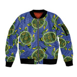 Emerald Turtle African Ankara Pattern Sleeve Zip Bomber Jacket