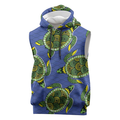 Emerald Turtle African Ankara Pattern Sleeveless Hoodie