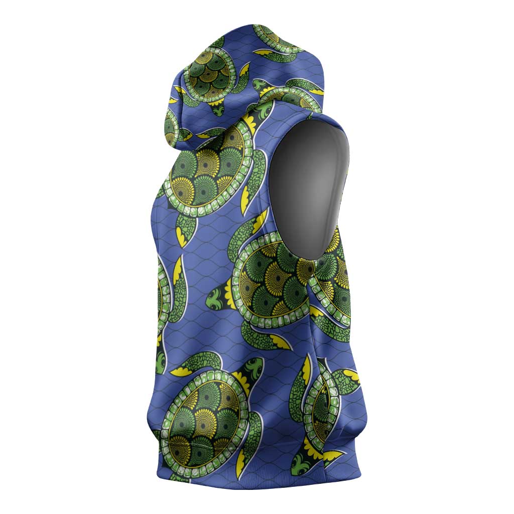 Emerald Turtle African Ankara Pattern Sleeveless Hoodie